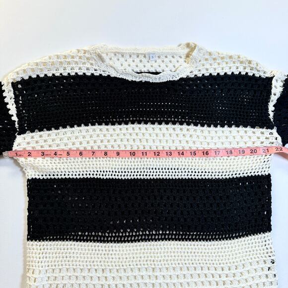 Boho Black & White Striped Crochet Knit Swimwear Cover Up Mini Dress Size Small - Picture 5 of 7